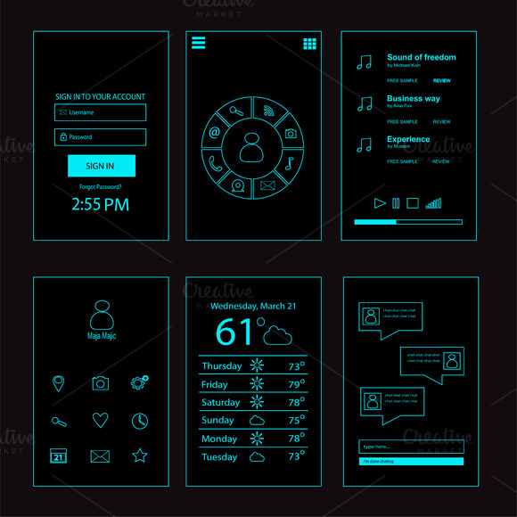Mobile Interface Neon Blue
