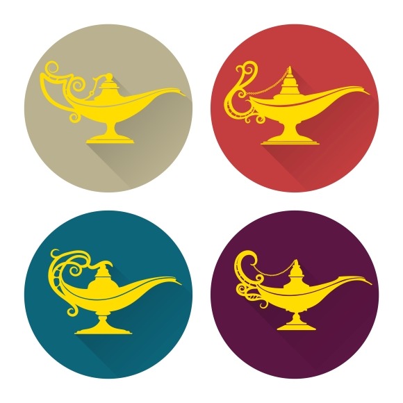 Flat Aladdin Lamp Icons Set