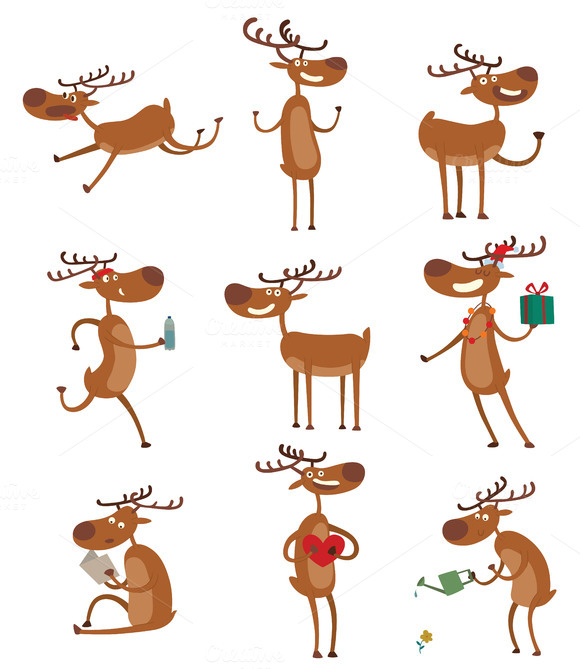 Cartoon Deer Vector Set