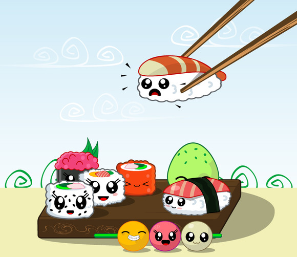 Japanese Sushi Food Vector Icons Set