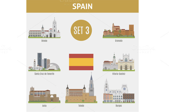 Famous Places Spain Cities Set 3