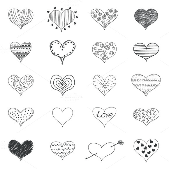 Hearts Retro Doodles