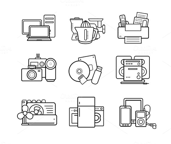 Household Appliances 9 Icons Vector