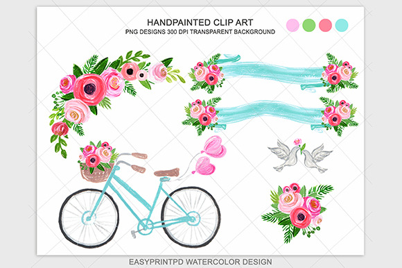 Wedding Blue Pink Bike Clip Art