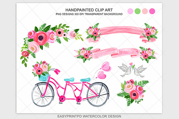 Pink Wedding Bicycle Grapchic