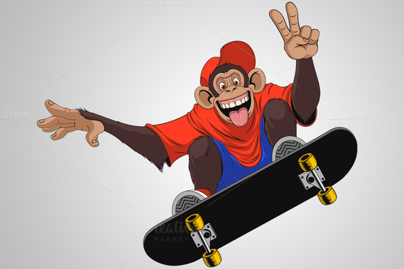 Funny Monkey Skateboarder