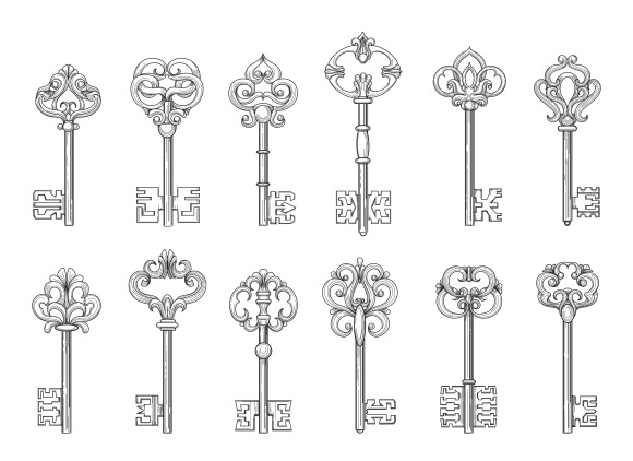 Vintage Keys Line Vector Icons