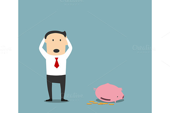 Bankrupt Businessman With Piggy Bank