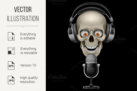 Skull With Headphones With Microphon