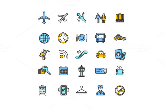 Airport Outline Colorful Icon Set