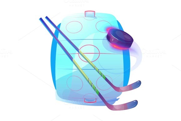 Hockey Sticks And Rubber Puck Logo