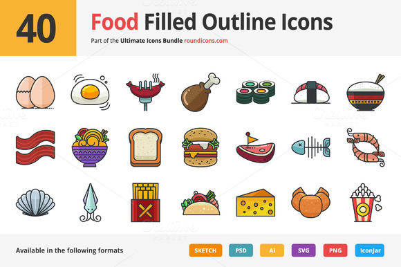 40 Food Filled Outline Icons