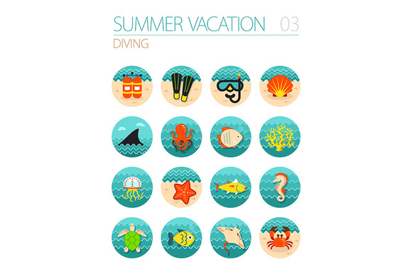 Diving Icon Set Summer Vacation