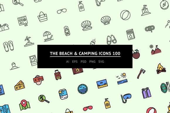 The Beach Camping Icons 100