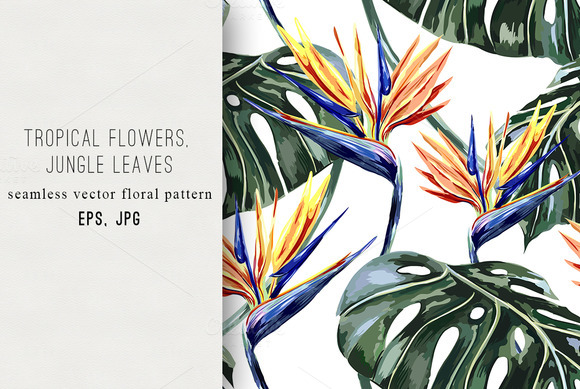 Tropical Flowers Leaves Pattern