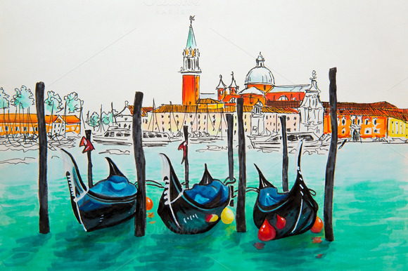 Gondolas In Venice Lagoon Italia