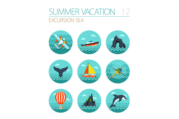 Excursion Sea Icon Set Vacation