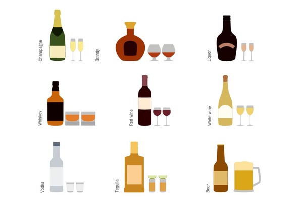 Alcohol Bottles With Glasses Icons
