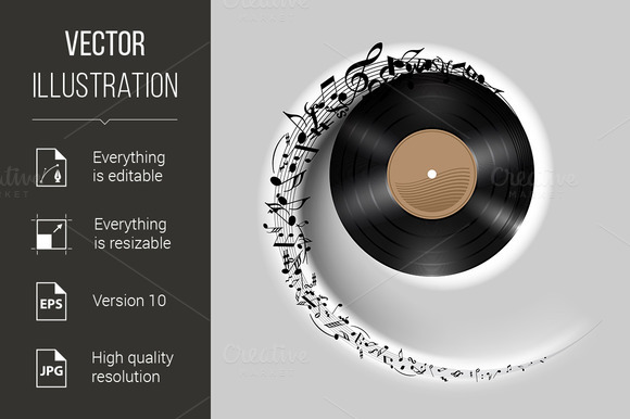 Vinyl Disc With Music Notes
