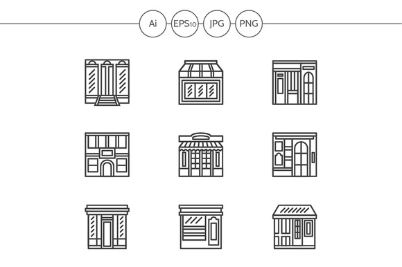 Store And Cafe Fronts Line Icons Store And Cafe Fronts Line Icons