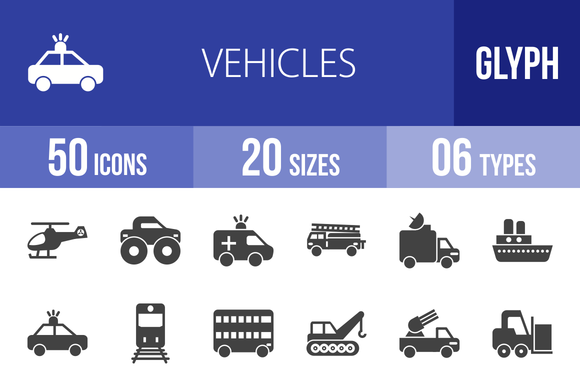 50 Vehicles Glyph Icons 50 Vehicles Glyph Icons
