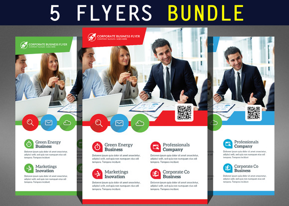 5 Flat Design Corporate Flyer Bundle