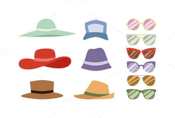 Hats And Sunglasses Vector Set