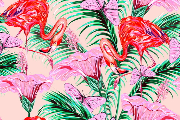 Pink Flamingos Seamless Pattern