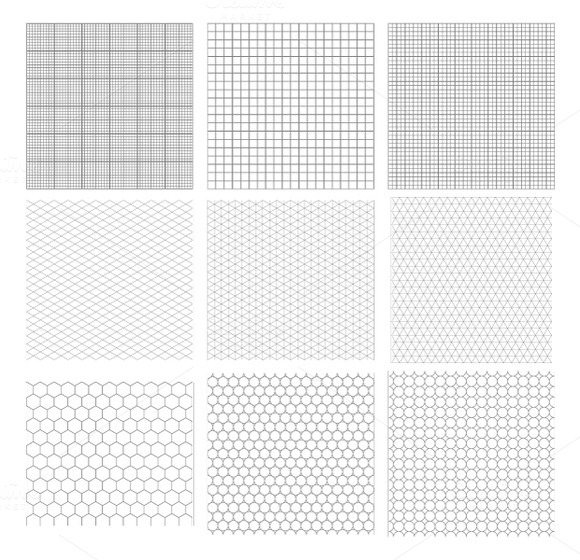 Set Of Nine Gray Geometric Grids