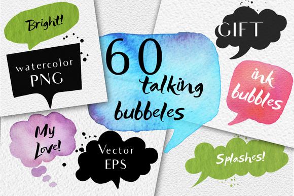 60 Speech Bubbleswatercolor EPS