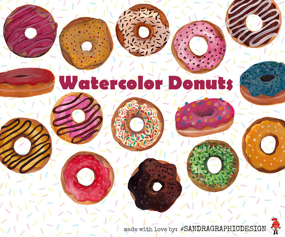 Watercolor Donuts Clip Art
