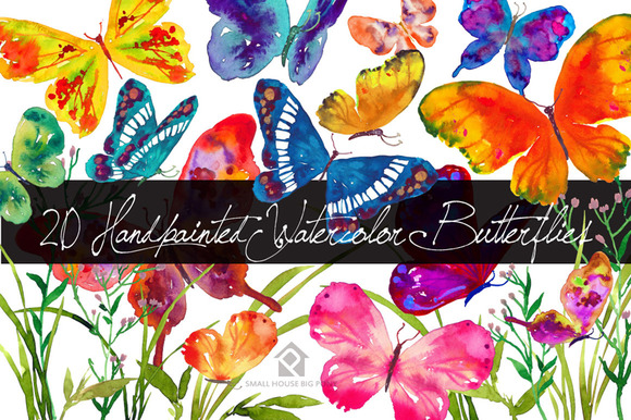 20 Watercolor Butterflies