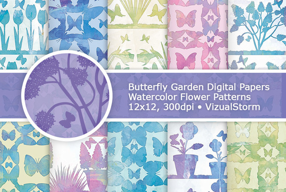 Watercolor Butterfly Garden Patterns