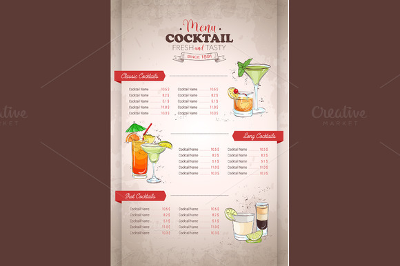 Vertical Color Cocktail Menu Design