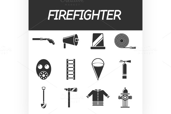 Firefighter Flat Icon Set