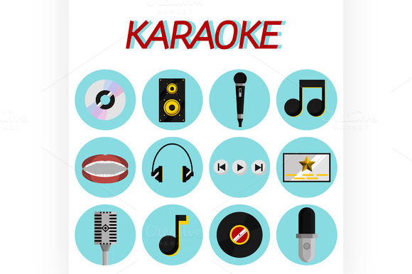 Karaoke Flat Icon Set