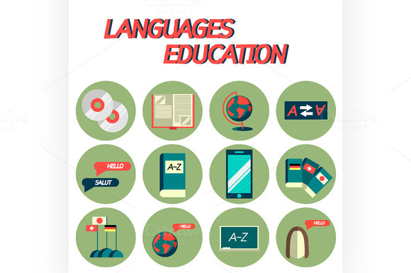 Languages Education Flat Icon Set