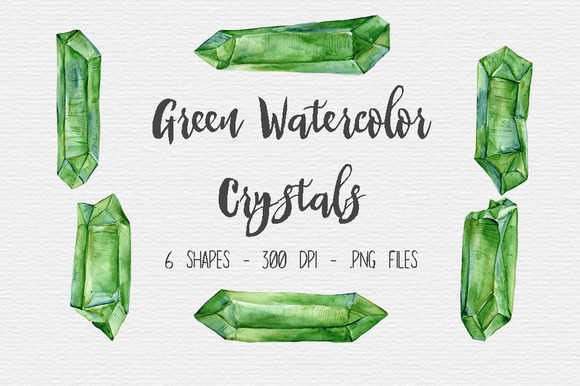 Green Watercolor Crystal Clipart