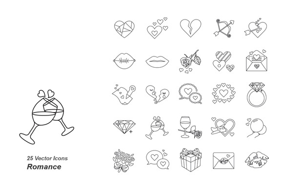 Romance Outlines Vector Icons