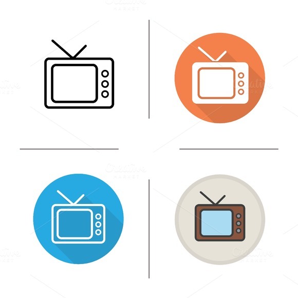 TV Set 4 Icons Vector