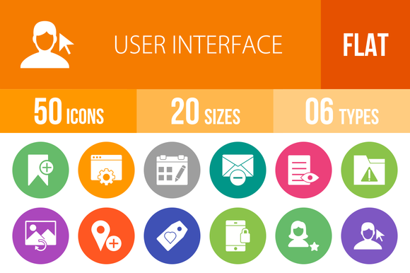 50 User Interface Flat Round Icons