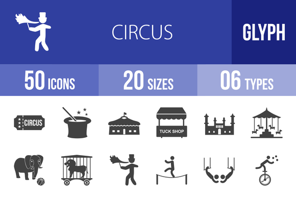 50 Circus Glyph Icons