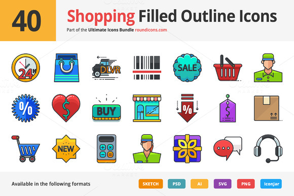 40 Shopping Filled Outline Icons