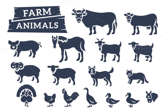 Farm Animals Flat Silhouettes