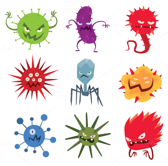 Cartoon Viruses Characters Vector