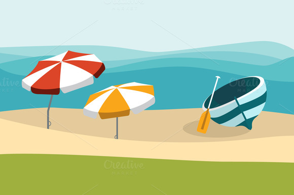 Summer Beach With Color Umbrellas