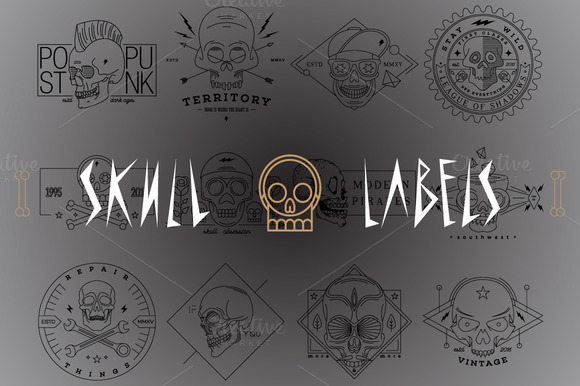 Set Of Skull Labels