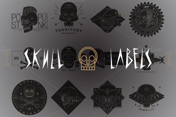Set Of Skull Labels