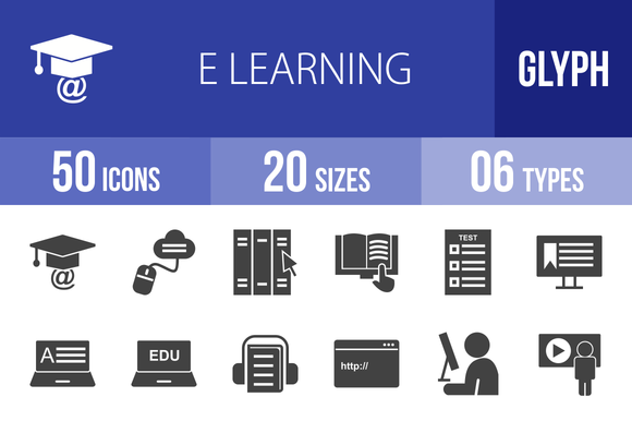 50 E Learning Glyph Icons