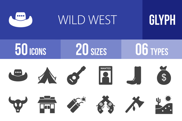 50 Wild West Glyph Icons